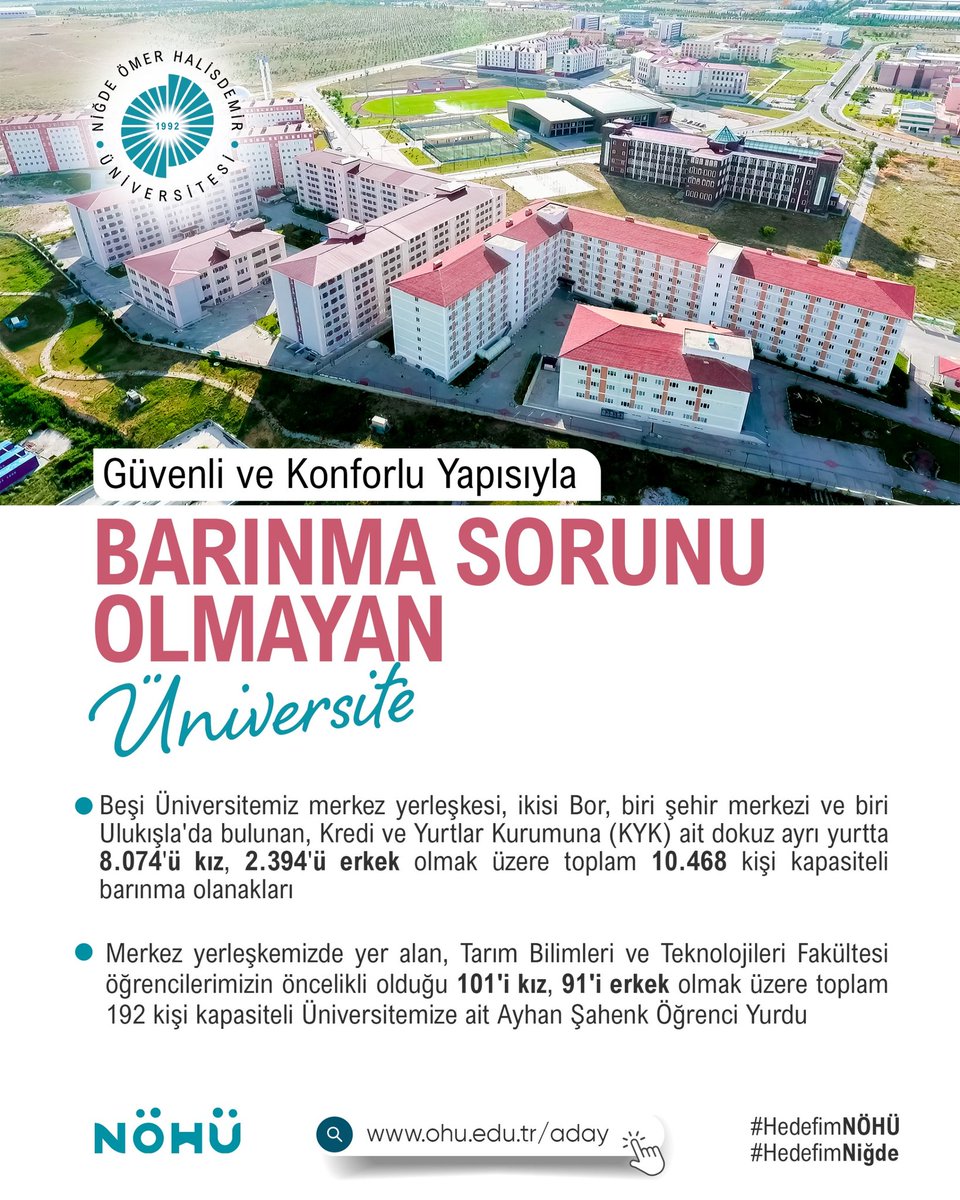 DrHasanUslu's tweet photo. 📍Öğrenci Odaklı Üniversite...

📌Toplam 1️⃣0️⃣.4️⃣6️⃣8️⃣ kişi kapasiteli KYK erkek ve kız öğrenci yurtları,
📌Merkez yerleşkemizde toplam 192 kişi (101 kız, 91 erkek) kapasiteli Üniversitemize ait Ayhan Şahenk Öğrenci Yurdu

🏢🏫👨🏻‍🎓

#HedefimNÖHÜ | #HedefimNiğde
#Tercih2025 | #YKS2025 https://t.co/OSy7UCedhP
