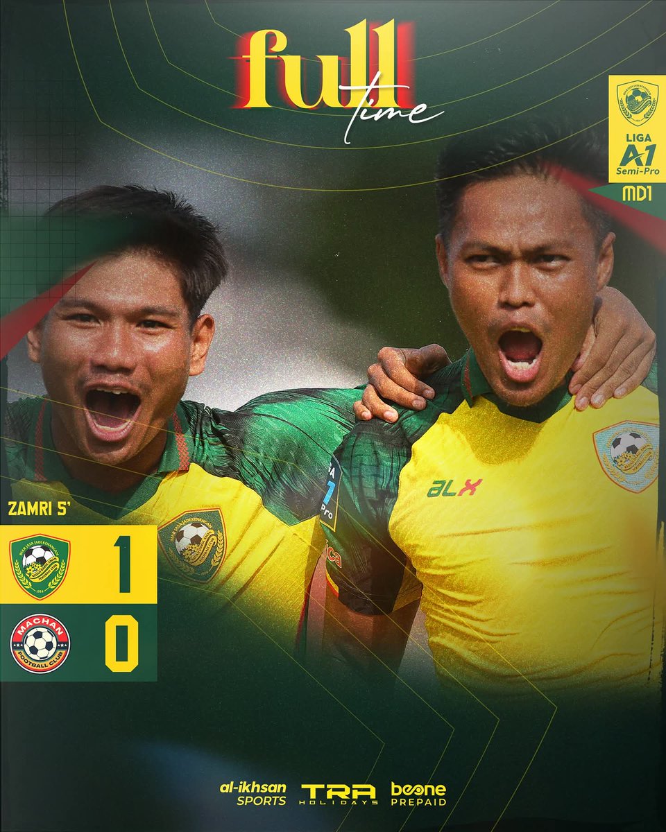 Gameweek 1, done!

KDA FC 1-0 Machan FC

Lesgo gameweek 2, vs Bunga Raya FC di Arena IRC Sendayan.

#PulunKedahPulun