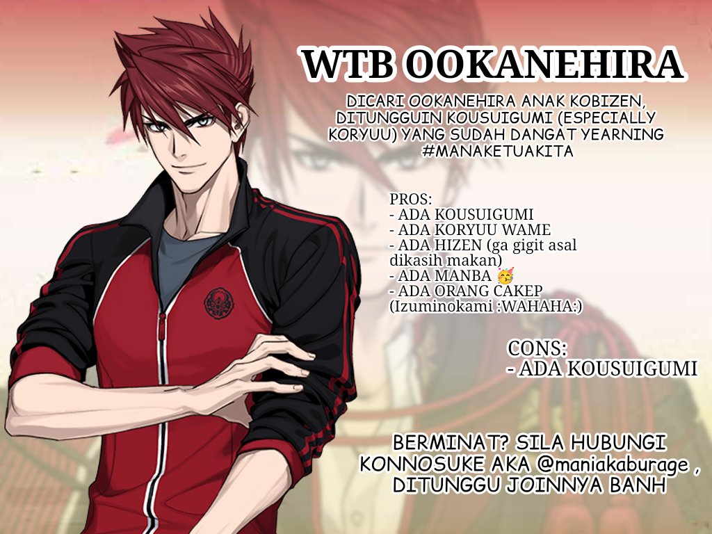 ✨. DICARI!!! 

Tenka Goken't kaptennya Kousuigumi, ayo ditunggu kedatangannya di honmaru 🫵 (read: PADA YEARNINGGGG MANA INI OOKANEHIRANYA :blobcry:)