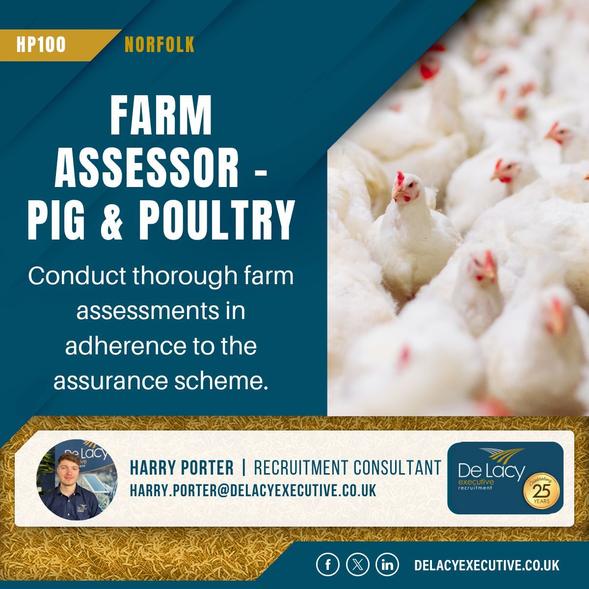As a Farm Assessor for Pig &amp; Poultry, you'll provide verbal assessment feedback, create written reports, conduct unannounced monitoring visits, and more.

Apply here: delacyexecutive.co.uk/jobs/hp100-far… 

#Hiring
