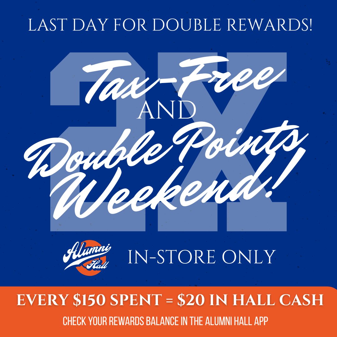 LAST DAY for tax-free &amp; double points when you shop with us in-store! ⭐💰
alumnihall.com/florida-gators