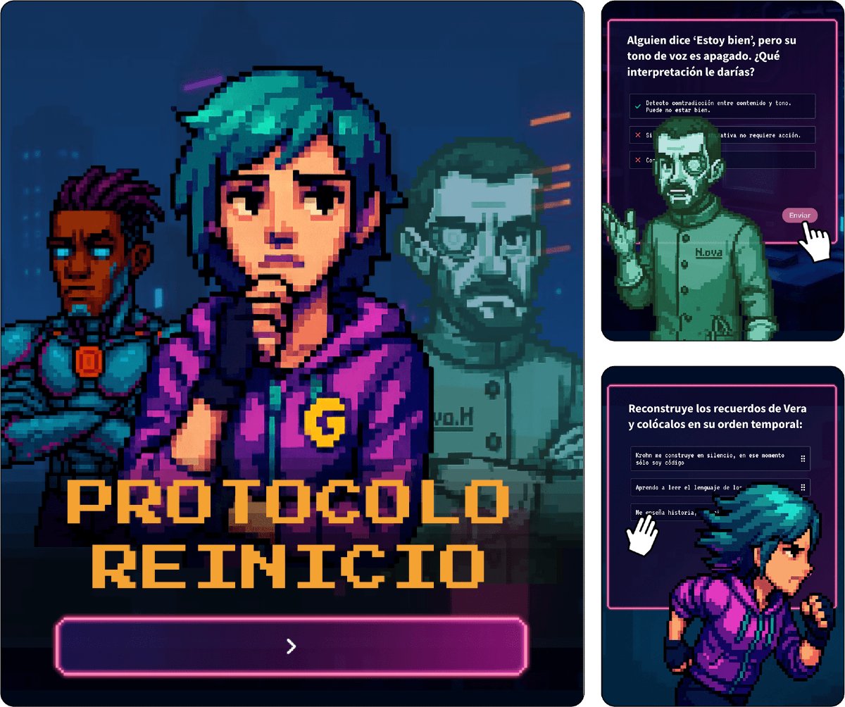 Toda una experiencia inmersiva creada 100% con IA, ¡y sí! Esta plantilla combina narrativa, preguntas interactivas y lógica en un juego que puedes adaptar a tu empresa: genially.com/es/plantilla/p…