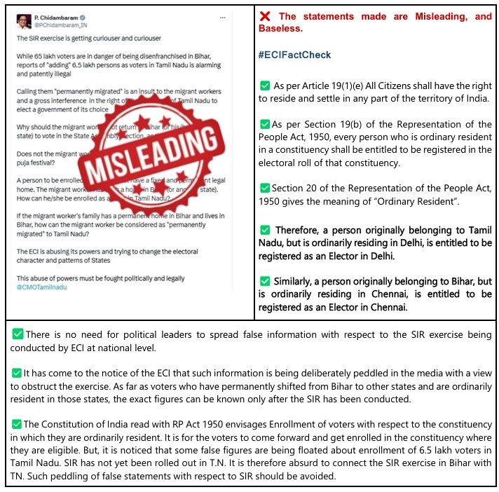 ❌ The statements made are Misleading and Baseless

#ECIFactCheck

✅Read in detail in the image attached 👇