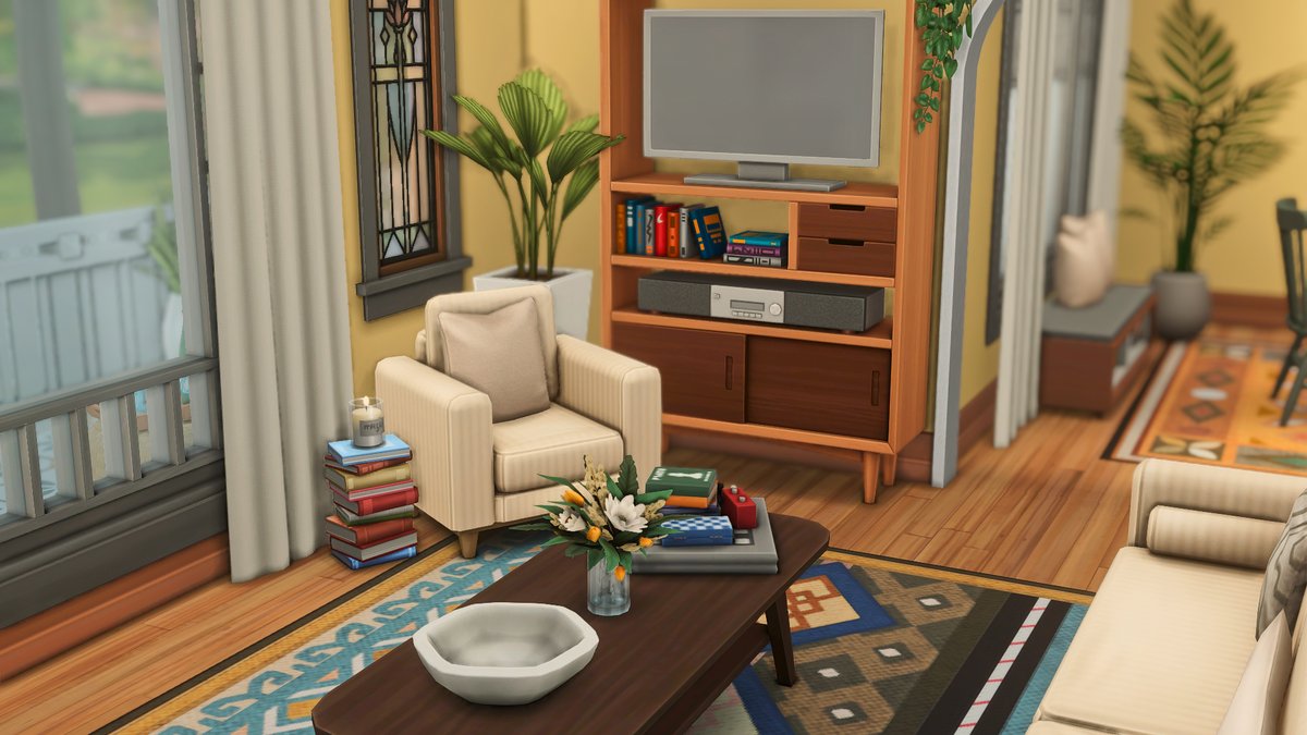 ludicsim's tweet photo. honey home 🌻

after a couple of whimsical fairy builds, i’m back to creating cozy family homes! this is a bright suburban house in soft blue and sunny yellow. hope you enjoy it!   

~ watch here: https://t.co/HihpM1maMA
~ gallery ID: ludicsimhector

#TheSims4 #ShowUsYourBuilds https://t.co/rCRf6kgbtx