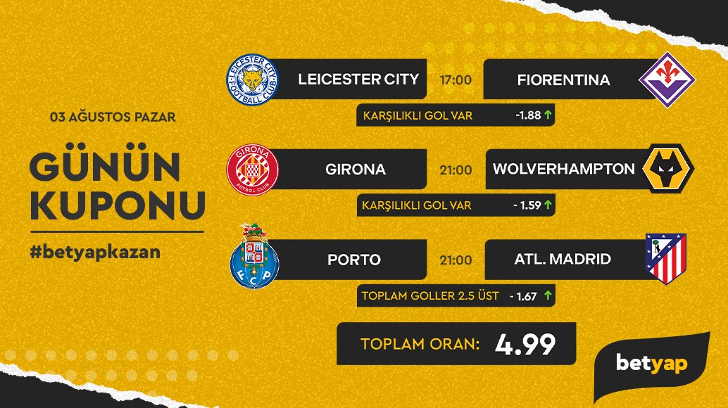 ⚽ Günlük kupon tahminleriyle kazanmaya hazır mısınız?
Betyap’ta en iddialı tahminler ve yüksek oranlarla şansınızı katlayın! 💸
👉 Betyap, kazanmaya başla.
👉 rebrand.ly/8b8c40