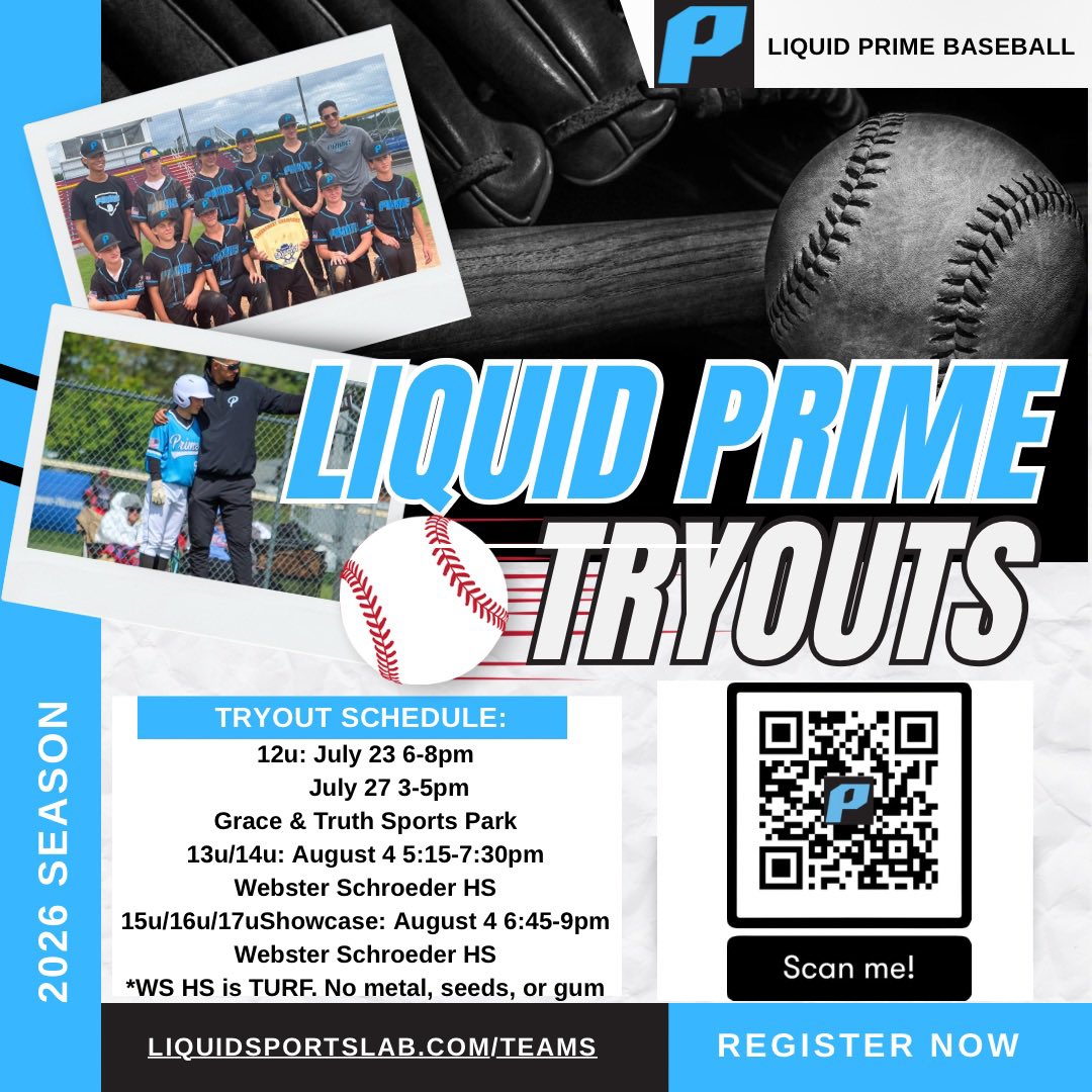 Prime Baseball (@primebsbl) on Twitter photo ⏳Time is running out to get registered for tryouts MONDAY- don’t miss out ⚾️
<a href="/LiquidSportsLab/">Liquid Sports Lab</a> ⏳Time is running out to get registered for tryouts MONDAY- don’t miss out ⚾️
<a href="/LiquidSportsLab/">Liquid Sports Lab</a>