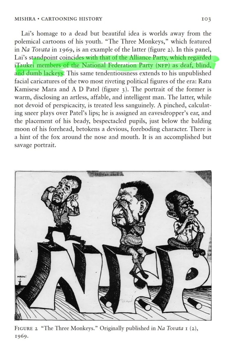 Read this story and smiled thinking about how early iTaukei members of the NFP were viewed back then. Pictured as caricatures: Apisai Tora, Ratu Julian Toganivalu, and Ro Mosese Tuisawau. Times and hopefully views of those in NFP have changed…I hope. 

#FijiPol #FijiHistory