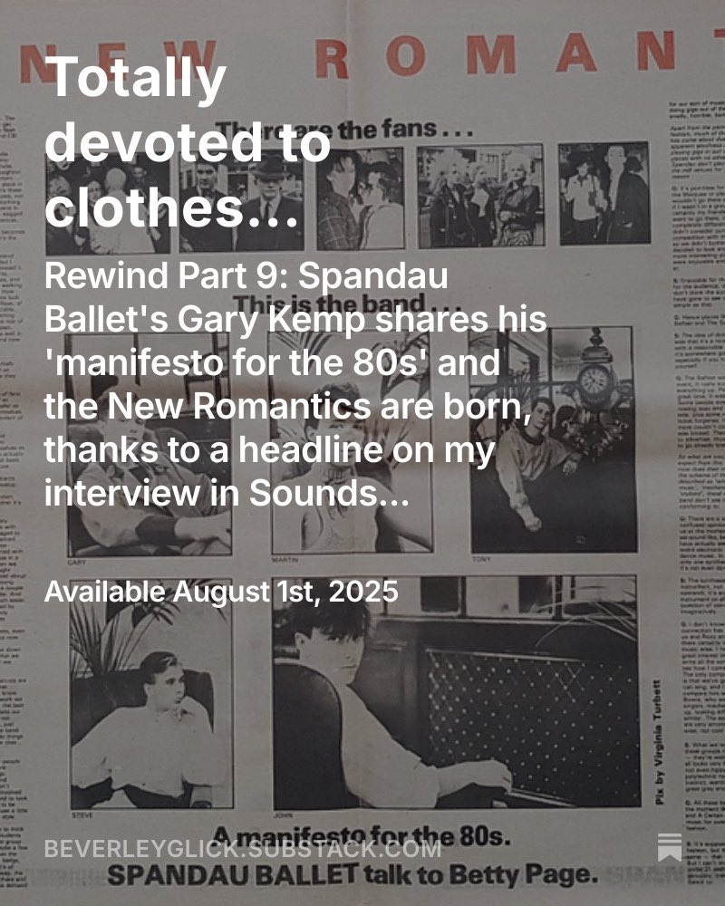 Hard to believe this pivotal moment in my career happened 45 years ago. This is how the New Romantics were born. Subscribe at beverleyglick.substack.com - it’s free.