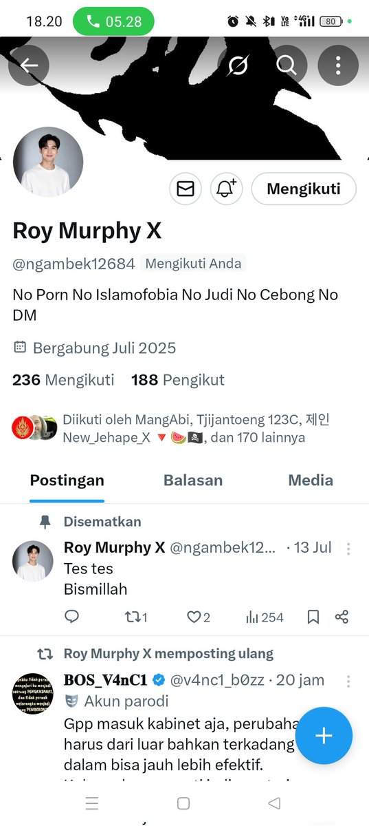 Silahkan follow akun ini 
👉 <a href="/ngambek12684/">Roy Murphy X</a> 
Bantu RT ya 
Thanks 🤝😇