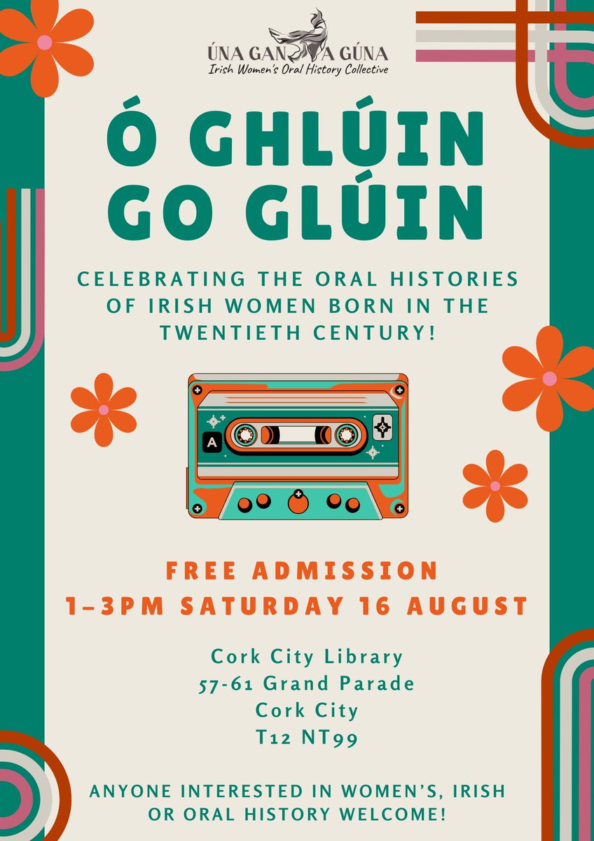 We’re excited to announce that we’re hosting ‘Ó Ghlúin go Glúin: A Celebration’ <a href="/corkcitylibrary/">Cork City Libraries</a> on Saturday 16 August! We’ll be celebrating the stories of Irish women born in the 20th century – anyone interested in Irish, feminist or oral history come along to this free event!