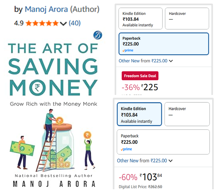 Manoj Arora (@manoj_216) on Twitter photo For those who missed it earlier, "The Art of Saving Money" is available on Freedom Sale on Amazon
- 36% off on paperback
- 60% off on Kindle
Happy Reading!
<a href="/Srishtipub/">Srishti Publishers</a>
#TheArtOfSavingMoney #money #saving #wealth For those who missed it earlier, "The Art of Saving Money" is available on Freedom Sale on Amazon
- 36% off on paperback
- 60% off on Kindle
Happy Reading!
<a href="/Srishtipub/">Srishti Publishers</a>
#TheArtOfSavingMoney #money #saving #wealth