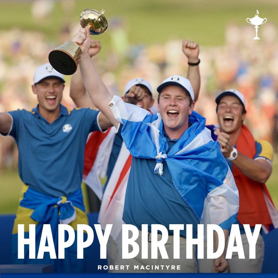Happy Birthday <a href="/robert1lefty/">Robert MacIntyre</a> 💙

Celebrating on the course today at the Wyndham Championship 🥳