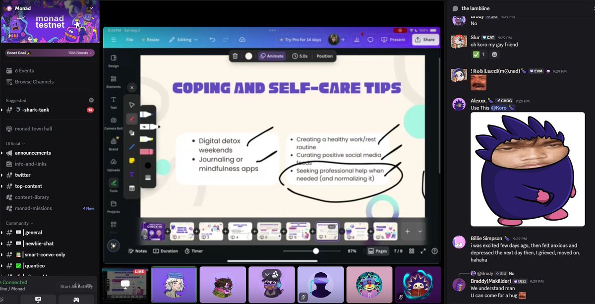 Gmonad

Huge thanks to everyone who joined Monads of the Mind: Mental Health Check-in last night on Monad Discord!
It was an honor to be your speaker and hold space for such honest, heartfelt conversations.

Let’s continue to normalize self-care and support one another. 💜