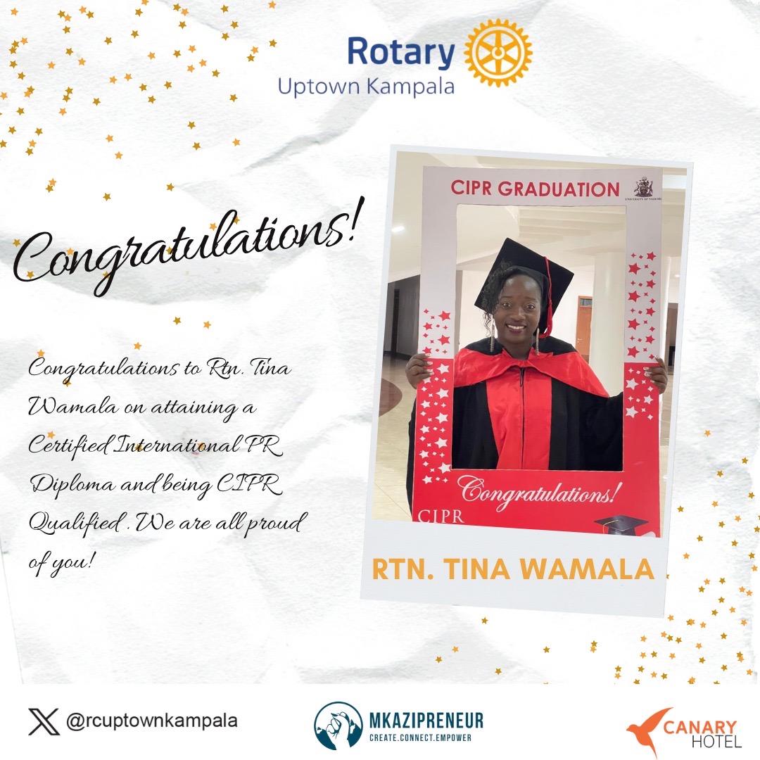 rcuptownkampala's tweet image. A Massive Congratulations to our very own Rotarian @tina_wamala !

We are proud to celebrate her latest milestone, officially graduating as a Certified International PR Professional.

#RotaryUptownKampala #PeopleOfAction