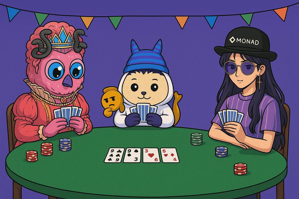 Jessica7NFT💹🧲 (@jessica7nft) on Twitter photo ♠️Monadverse Poker Night
Table’s hot, stakes sky high
👑Me Bluff Queen, feathers sharp
🧢<a href="/elf_dpfvm/">elf 💜 ⌘|n/acc|「 🖐️ ✦ 🇰🇷」|🆃</a> MONAD cap, mind like steel
🎭<a href="/bakbar8519/">bakbar hippo 🦛</a> Silent, unreadable, deadly
Fueled by <a href="/monad/">Monad ⨀</a> the L1 titan
Testnet’s live, builders rise
Legends don’t fold
Who wins?
The Monadverse knows ♠️Monadverse Poker Night
Table’s hot, stakes sky high
👑Me Bluff Queen, feathers sharp
🧢<a href="/elf_dpfvm/">elf 💜 ⌘|n/acc|「 🖐️ ✦ 🇰🇷」|🆃</a> MONAD cap, mind like steel
🎭<a href="/bakbar8519/">bakbar hippo 🦛</a> Silent, unreadable, deadly
Fueled by <a href="/monad/">Monad ⨀</a> the L1 titan
Testnet’s live, builders rise
Legends don’t fold
Who wins?
The Monadverse knows