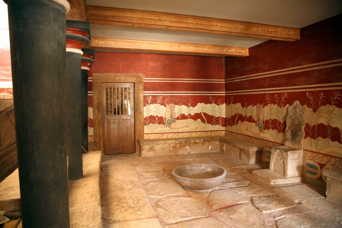 The throne hall of the Knossos Palace in Crete.