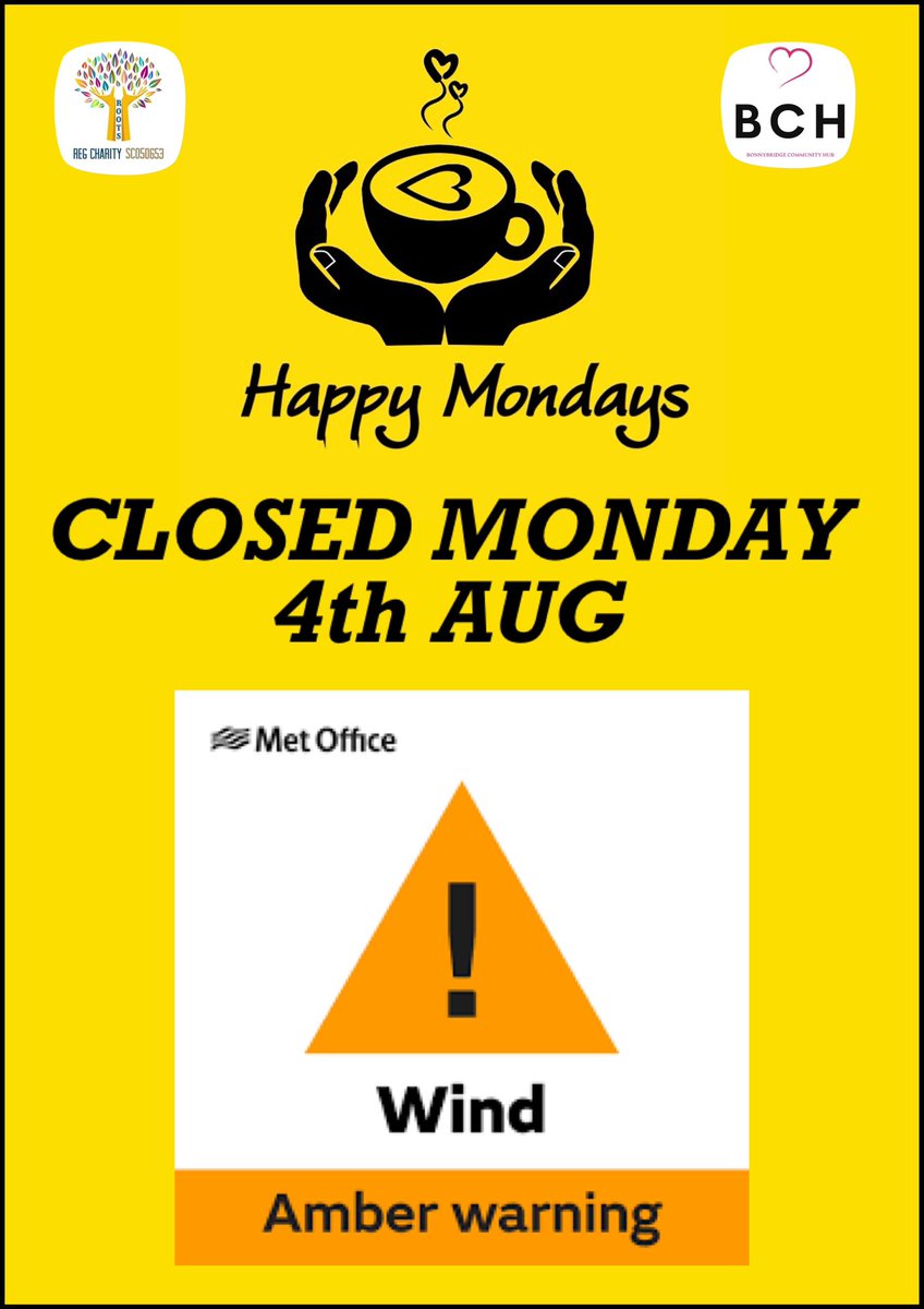 Please note that our #happymonday group will be closed this week due to the severe weather warning. Please pass info on to anyone who may not have social media you think may attend. #stayhome #staysafe #StormFloris