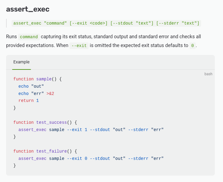 Runs a command capturing its exit status, standard output, and standard error, and checks all provided expectations: github.com/TypedDevs/bash…