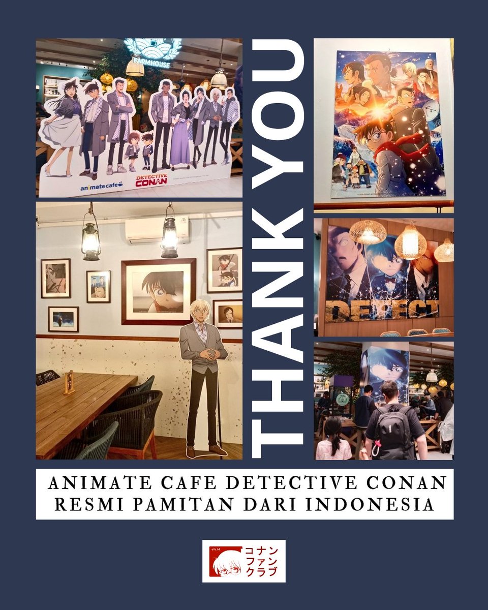 conanfansclub's tweet photo. Hadir pertama kali di Indonesia sejak 19 Juni 2025, hari ini (3/8) jadi gelaran terakhir #AnimateCafeJakarta x #DetectiveConanCafe di Milou Farm House cabang Ebisu Batavia PIK, Jakarta sebelum berpamitan.

Coba, kasih review singkat soal Conan Cafe pertama di Indonesia ini! 😄 https://t.co/fgwSoCin2b