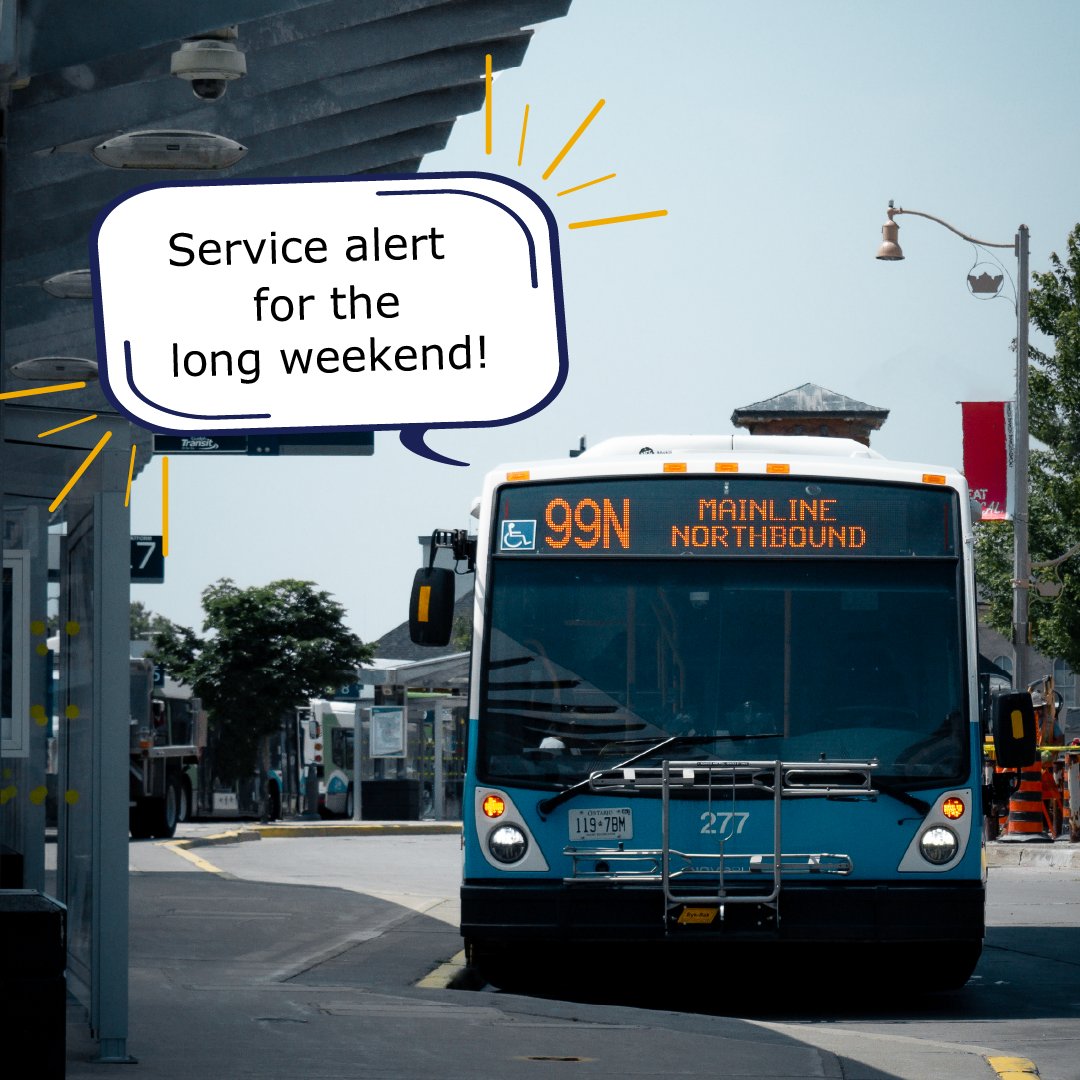 🔔 Reminder that this Monday, Guelph Transit is operating on a Sunday Service schedule for the upcoming Civic Holiday!  

For more details 👉 ow.ly/e7WP50WwWfU