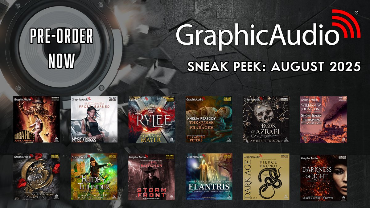 Here's a sneak peek of our AUGUST releases at Graphic Audio!  Escape into incredible adventures like Bubba Ho-Tep, Mercy Thompson 7, Rylee Adamson Epilogues 1, Amelia Peabody 2, Gods and Monsters 1, Smoke Jensen The Beginning 6, Darkness 1, Blood and Ash 4, The Warrior 12,