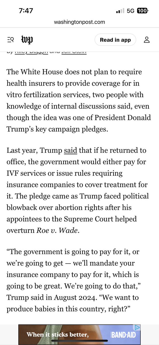 New: Trump admin is NOT planning to require health insurers to cover IVF, sources say, in retreat from 2024 campaign pledge

Another apparent L from this admin for the conservative natalists