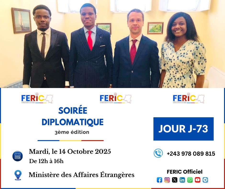 TRÉSOR MWANZA (@tresorkanda2) on Twitter photo #RDC: Plus que 73 jours avant la grande Soirée Diplomatique !
J-73 avant le rendez-vous diplomatique de l’année !
La Soirée Diplomatique se prépare… J-73 !
<a href="/USEmbKinshasa/">U.S. Embassy Kinshasa</a> <a href="/USAmbDRC/">Ambassadeur Lucy Tamlyn</a> <a href="/AlysonKingUK/">Alyson King</a> <a href="/BelgiqueRDCongo/">Belgique en RDCongo</a> <a href="/Enabel_Belgium/">Enabel</a> <a href="/BresilRdc/">Brésil en RDC</a> <a href="/Presidence_RDC/">Présidence RDC 🇨🇩</a> <a href="/RDC_Minafet/">RDC • Affaires Etrangères 🇨🇩</a> #RDC: Plus que 73 jours avant la grande Soirée Diplomatique !
J-73 avant le rendez-vous diplomatique de l’année !
La Soirée Diplomatique se prépare… J-73 !
<a href="/USEmbKinshasa/">U.S. Embassy Kinshasa</a> <a href="/USAmbDRC/">Ambassadeur Lucy Tamlyn</a> <a href="/AlysonKingUK/">Alyson King</a> <a href="/BelgiqueRDCongo/">Belgique en RDCongo</a> <a href="/Enabel_Belgium/">Enabel</a> <a href="/BresilRdc/">Brésil en RDC</a> <a href="/Presidence_RDC/">Présidence RDC 🇨🇩</a> <a href="/RDC_Minafet/">RDC • Affaires Etrangères 🇨🇩</a>