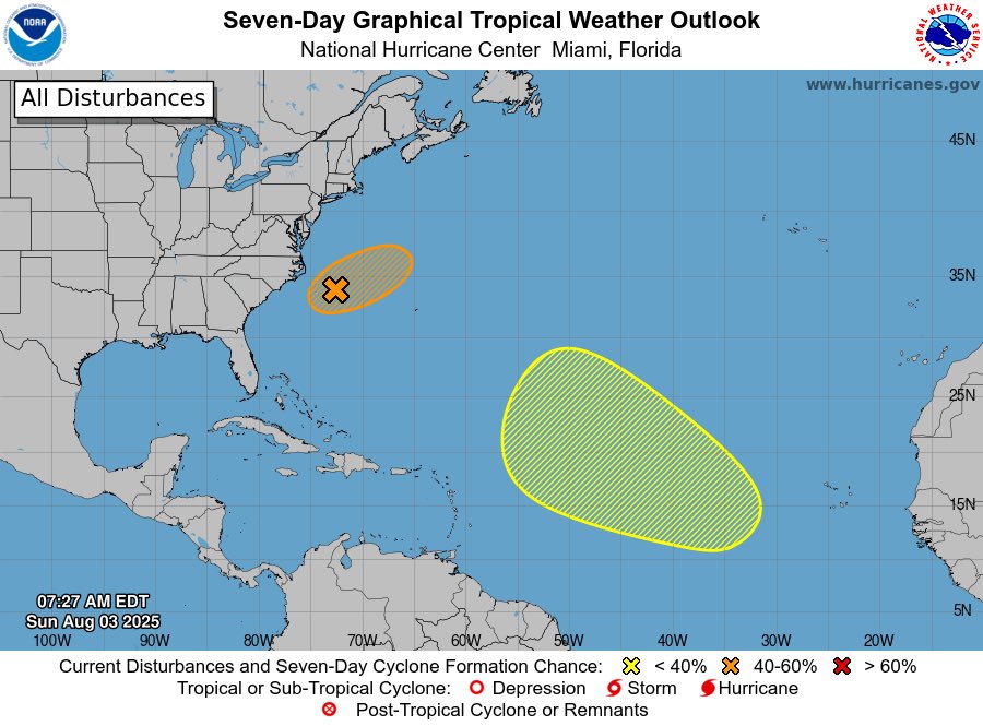 The latest update from the NHC has raised development chances for #95L to 50% and to 30% for the eastern AOI. Things are heating up!