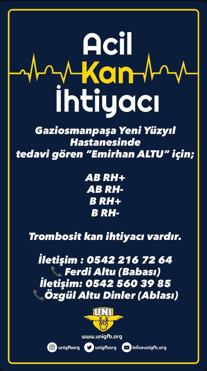 Grubumuzun sevilen üyesi, kardeşimiz Emirhan Altu için ACİL KAN İHTİYACI vardır.