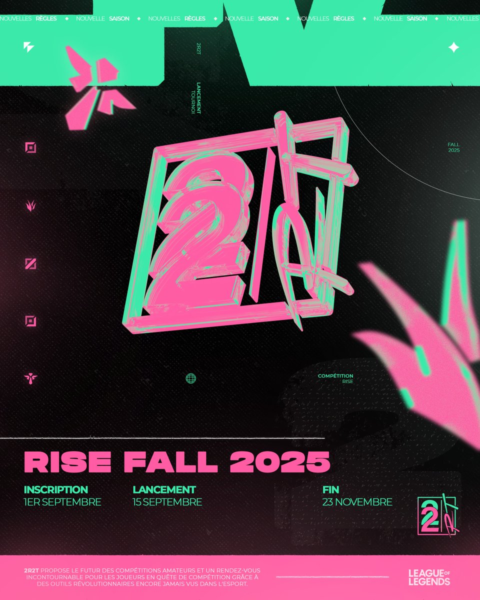 Vous les attendiez, voici les dates officielles de 2R2T Rise Fall 2025 🌟

Vous avez donc un mois pour construire vos équipes et tenter de remporter le titre 🏆

#2R2T