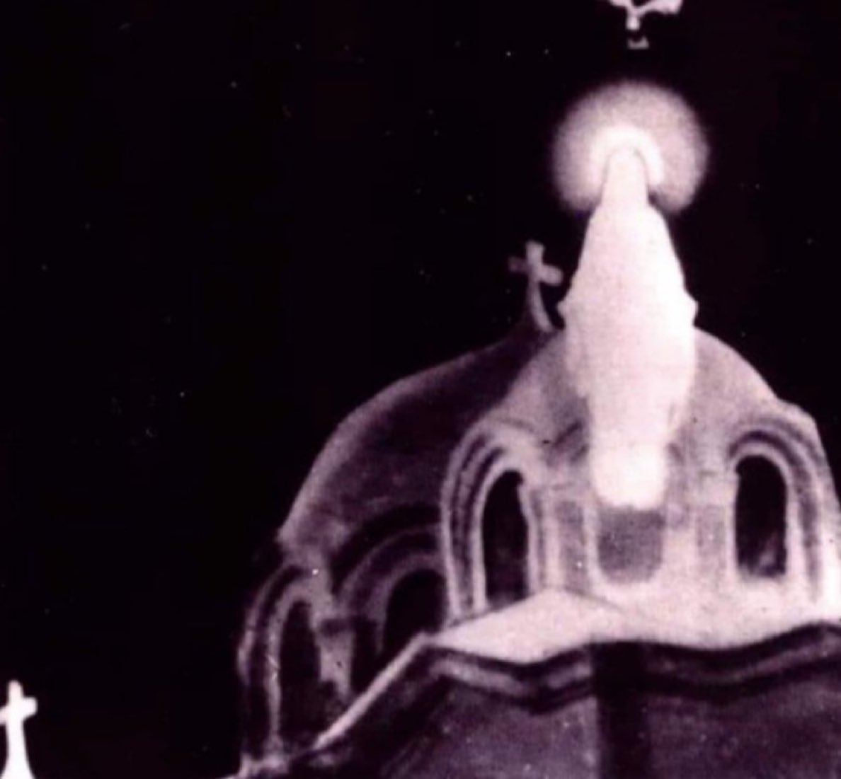 Photo of the Blessed Virgin Mary 

With smiles and blessings She put the fear of Almighty God into the hearts of the enemies who were about the butcher the Christians.

Zeitoun, Egypt 1968