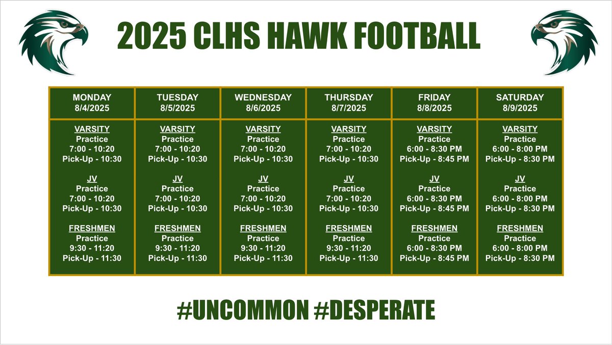 New week, new opportunities. 

Locked in, focused, and ready to make every snap count. Let’s GO! 🏈🔥 

#clhshawksfootball #TRUST #GHB  <a href="/SamParker3271/">Sam Parker</a>