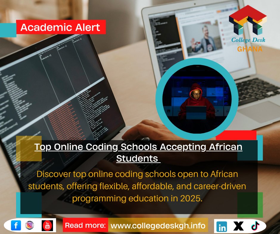 CollegeDeskGh's tweet image. Top Online Coding Schools Accepting African Students

Read More: collegedeskgh.info/2025/08/top-on…
........
#CodingAfrica, #OnlineCodingSchool, #TechEducation, #LearnToCode, #SoftwareEngineering, #RemoteLearning, #AfricanDevelopers, #StudyOnline, #TechCareers, #DigitalSkills