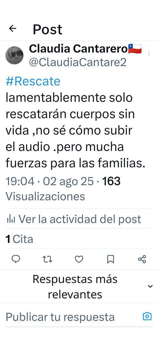 Lo de la muerte de los mineros se sabía en el circulo minero ( chat ) que no era un cuerpo encontrado eran los todos 
Y es muy crudo el audio de como los encontraron 
Paz y consuelo para esas familias 
#ElTeniente 
#mineros 
Esté país oculta todo a esa hora de ayer ya se sabía