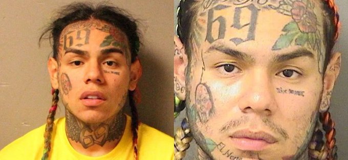 6ix9ineのタトゥーが見えるマグショット