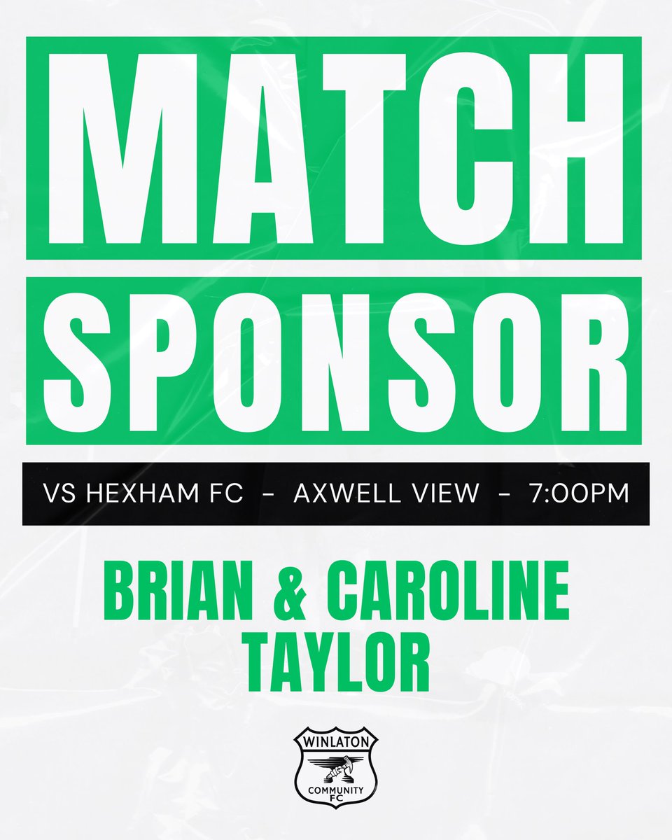 𝐌𝐀𝐓𝐂𝐇 𝐒𝐏𝐎𝐍𝐒𝐎𝐑

Massive thank you to Brian and Caroline Taylor who have sponsored Wednesday nights home game against Hexham FC. Appreciate your support 💚

#WCFC 🟢⚪️⚫️