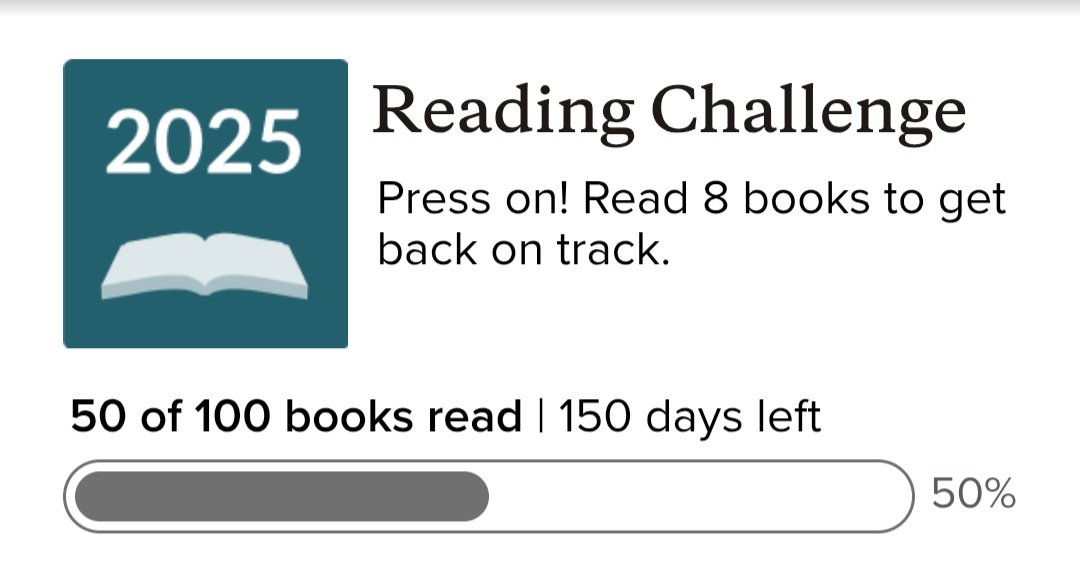 A month late but I've finally gotten halfway in my goodreads challenge! 

Not sure if I will make it to 100 this year yet but I'll try my best 📚