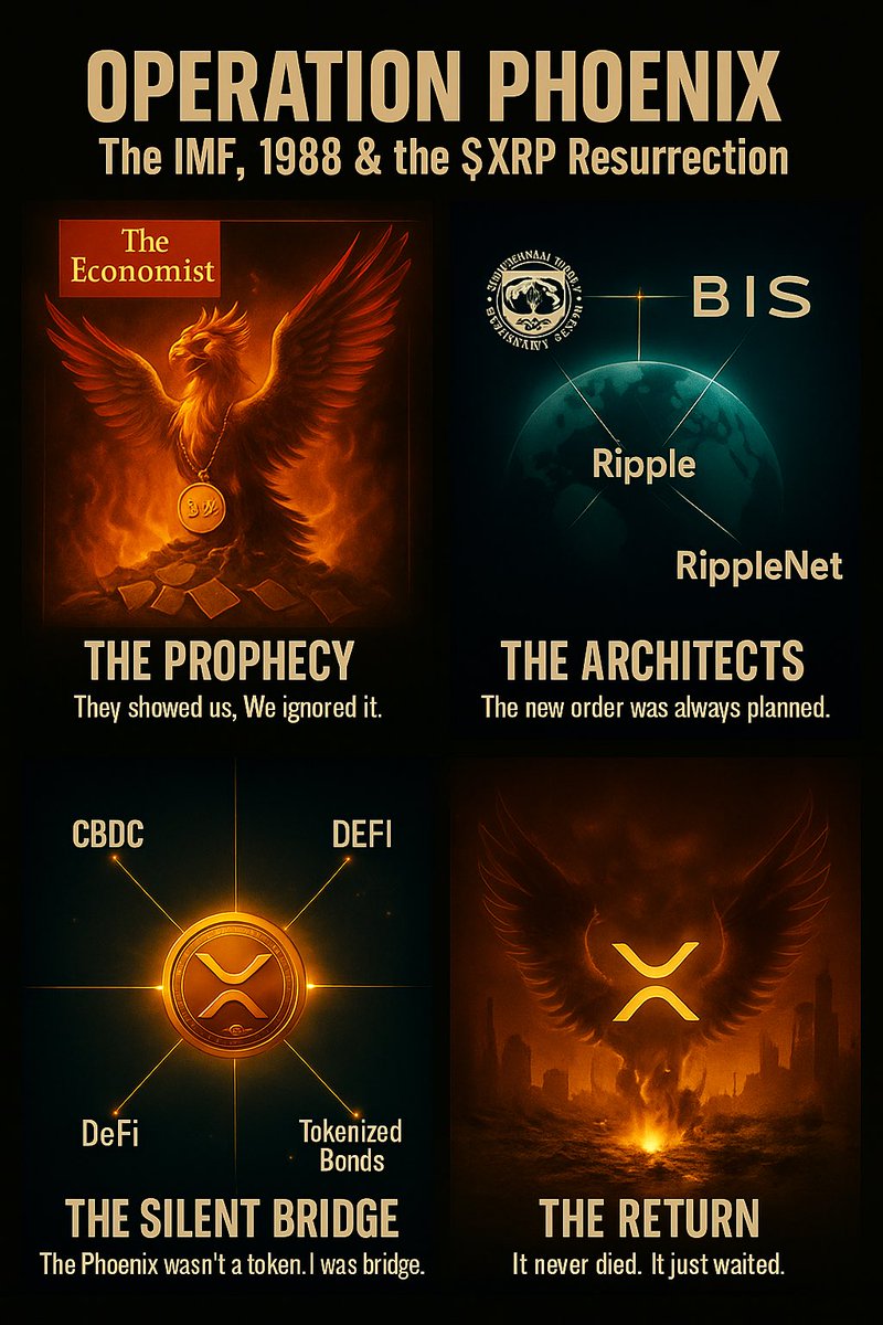 thesatoshiscope's tweet photo. 🧵THREAD : OPERATION PHOENIX

The IMF, 1988 &amp; the $XRP Resurrection

In 1988, The Economist published a haunting prophecy:

“Get ready for a world currency.”

It showed a Phoenix rising from a pile of burning fiat…

What if it was the plan all along?
Open Thread 👇🏻 https://t.co/rJyuacpAKf
