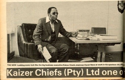 Kaizer Chiefs chairman Ewert Nene manages Kaizer Chiefs like a modern corporation, flying across the country &amp; abroad for recruitment, August 1975.