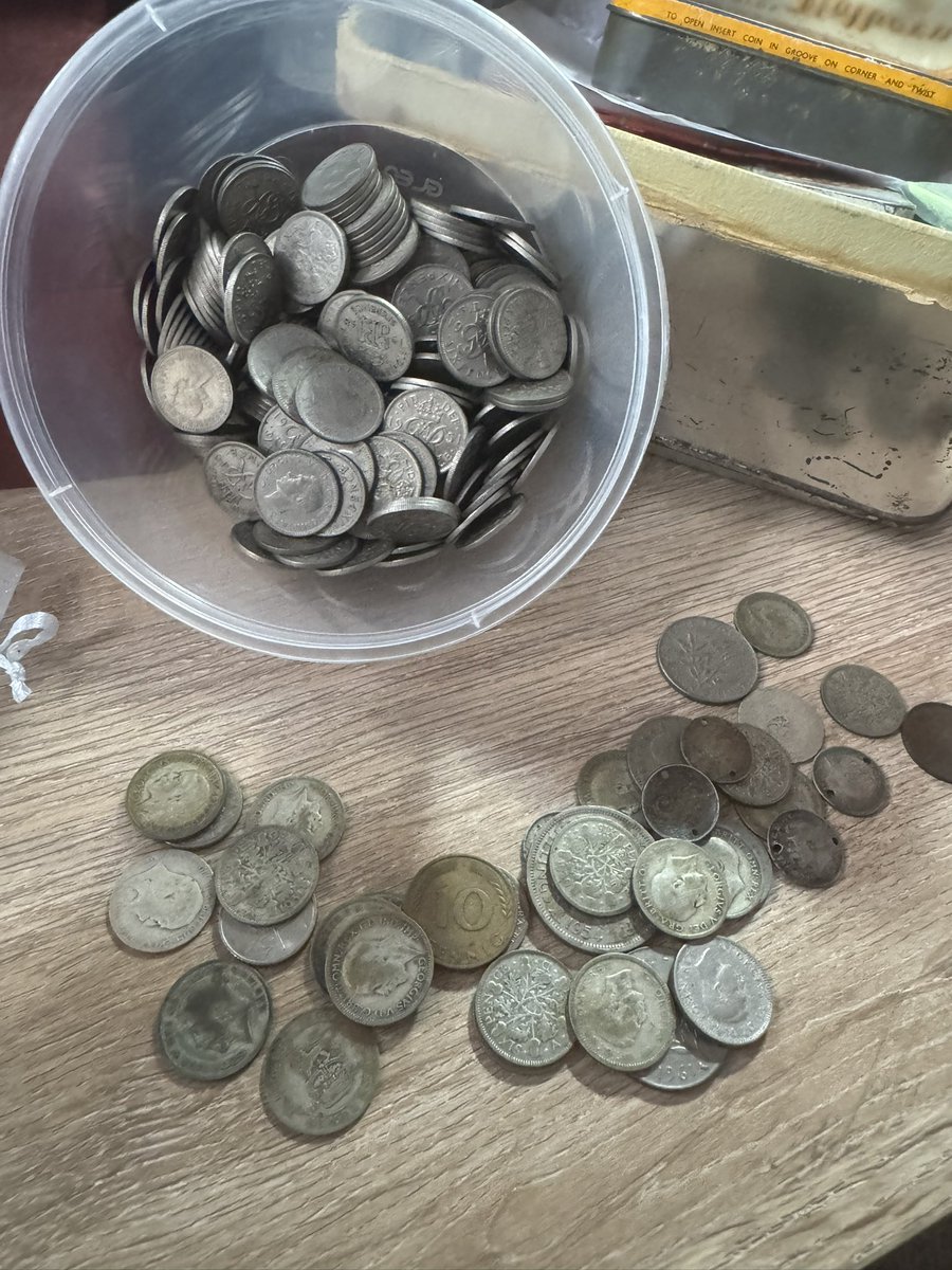 Old sixpences going back many years some identify as silver roughly counted 220 so far some not worth a lot but some £4 average