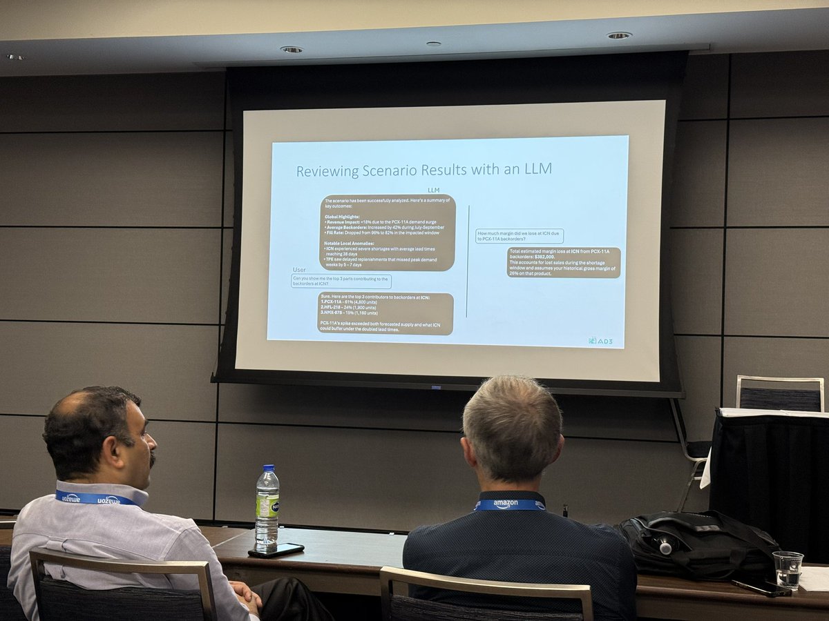 dirkvandenpoel's tweet image. Building scenario planning solutions for supply chain optimization using LLMs (large language models) at the #KDD2025 Workshop AI for Supply Chain. #FlandersMake #REMASC #AI See example on the slides in the pictures.