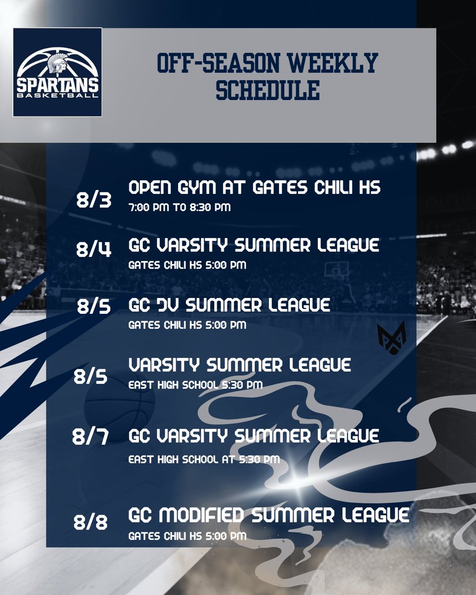 Attention all GC Basketball players.  Here is the schedule for this upcoming week.  #gcpride #bleedblue