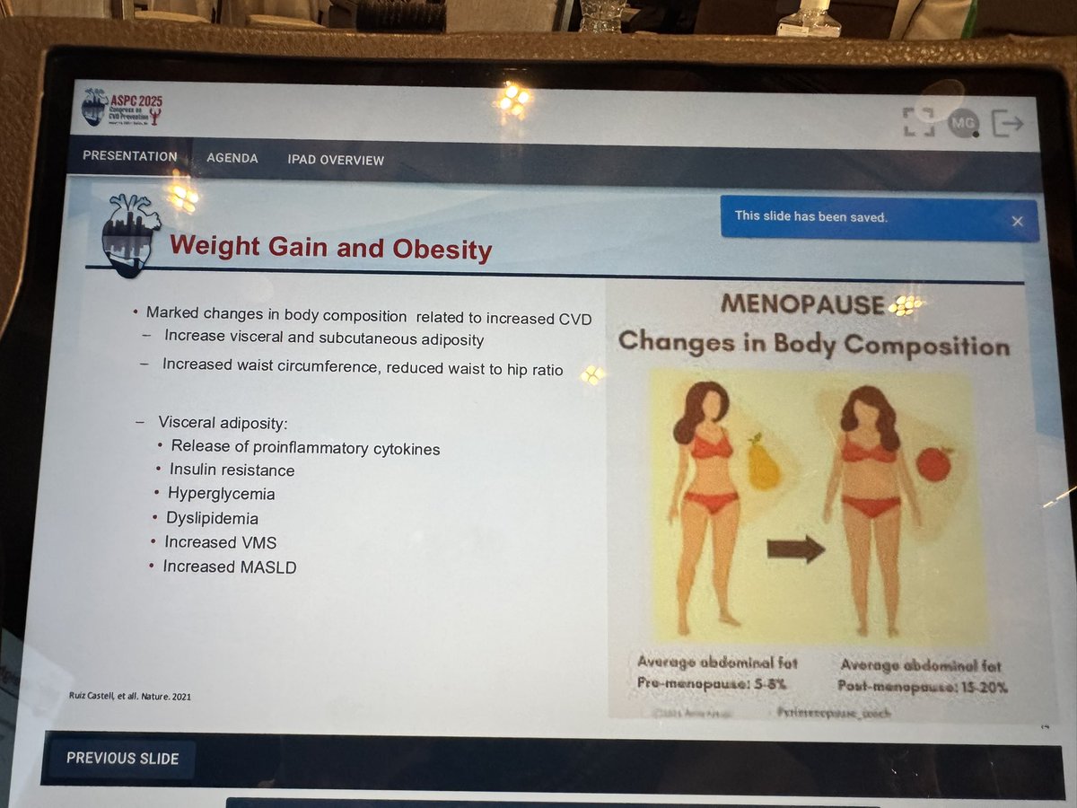 Dr. Martha Gulati ♥️🫀❤️🩹🇨🇦 (@drmarthagulati) on Twitter photo <a href="/DrDastmalchi/">Lily N Dastmalchi DO, MA</a> presenting on #menopause & CVRisk #ASPC2025
🫀menopause:long stage of life
🫀vasomotor symptoms affect 80% of women: ⤴️ CVD with frequent symptoms
🫀60% women have poor sleep in this stage: airway changes
🫀⤴️Lipids: LDL⤴️ assoc plaque
🫀weight gain, sarcopenia <a href="/DrDastmalchi/">Lily N Dastmalchi DO, MA</a> presenting on #menopause & CVRisk #ASPC2025
🫀menopause:long stage of life
🫀vasomotor symptoms affect 80% of women: ⤴️ CVD with frequent symptoms
🫀60% women have poor sleep in this stage: airway changes
🫀⤴️Lipids: LDL⤴️ assoc plaque
🫀weight gain, sarcopenia