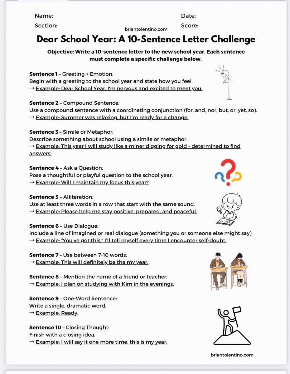 Dear School Year: A 10-Sentence Letter Challenge!