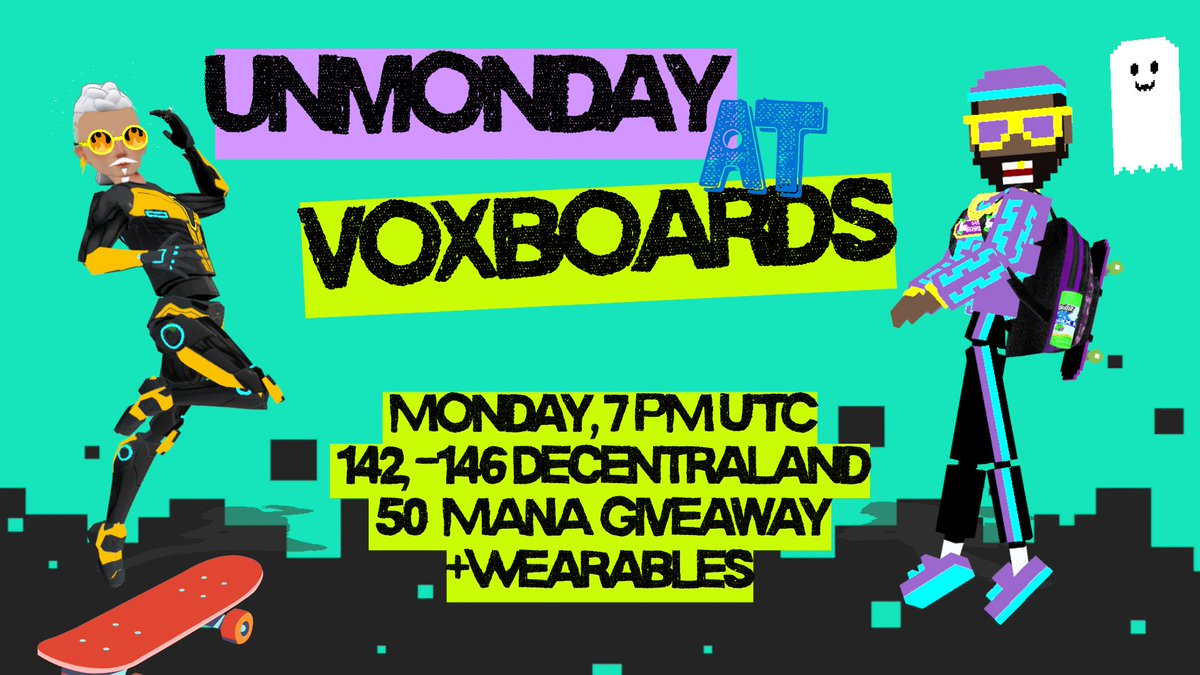 🛹 UnMonday @ Voxboards Skatepark!

Skate into the week with style 🎧🔥
Join us in Decentraland at the Voxboards Skatepark by <a href="/Miguel_Amargo/">Amargo</a> for a high-energy UnMonday hangout. Good vibes, great avatars, and a fresh space to chill, skate, and connect.

📅 Monday, 7 PM UTC
📍 142,