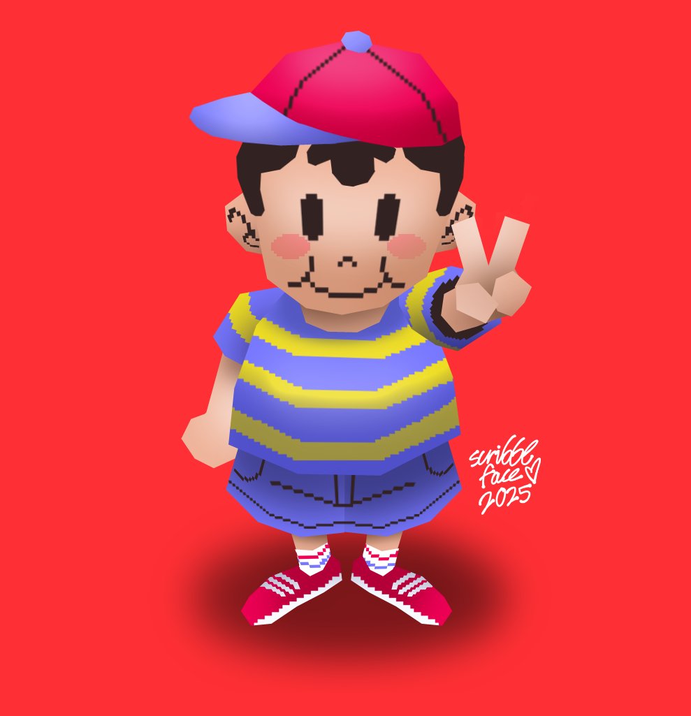 Here's the low poly Ness I DREW because I don't know how to 3D model (yet...)