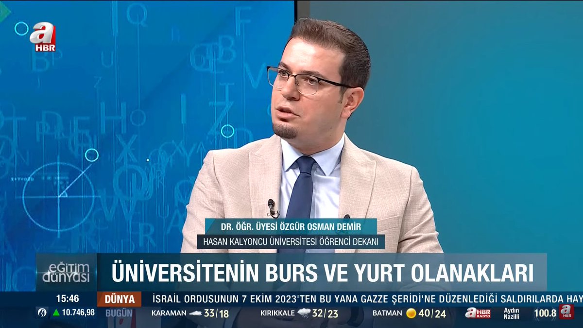 .<a href="/ahaber/">A Haber</a>'de yayınlanan "Eğitim Dünyası” programına konuk olan Öğrenci Dekanımız Dr. Öğr. Üyesi Özgür Osman Demir ile İktisadi, İdari ve Sosyal Bilimler Fakültesi Öğretim Üyemiz Doç. Dr. Zeynep Özgüner; Üniversitemizin kariyer fırsatları, uygulamalı eğitim olanakları, sektör iş