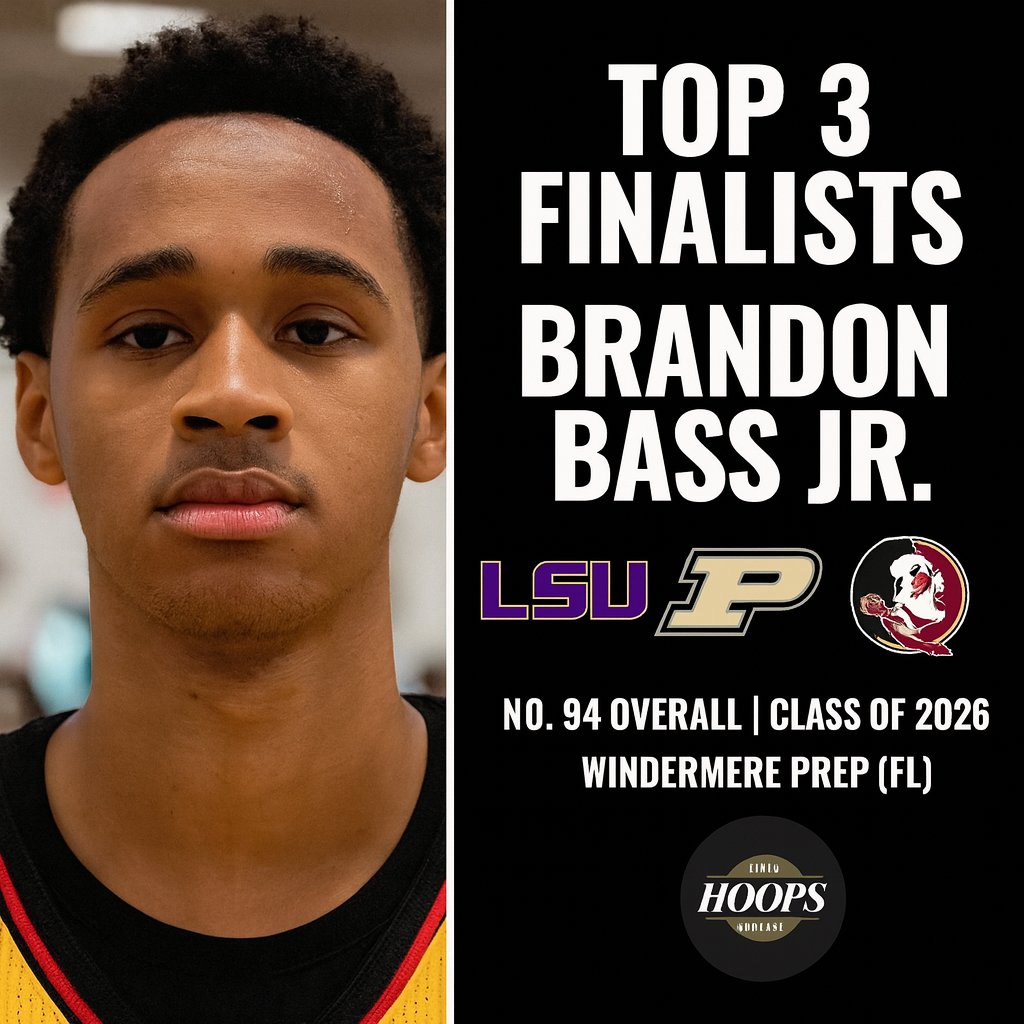 EHoopsSpotlight's tweet image. 2026 SG Brandon Bass Jr. (@brandonbassjr) is down to 3: 
LSU, Purdue, and Florida State.

✅ Visited LSU (2023)
✅ Visited Purdue (March)
👀 Official to FSU set for Aug. 29
📍 Another LSU visit in the works before his decision
#RecruitingUpdate | #EliteHoopsSpotlight |…