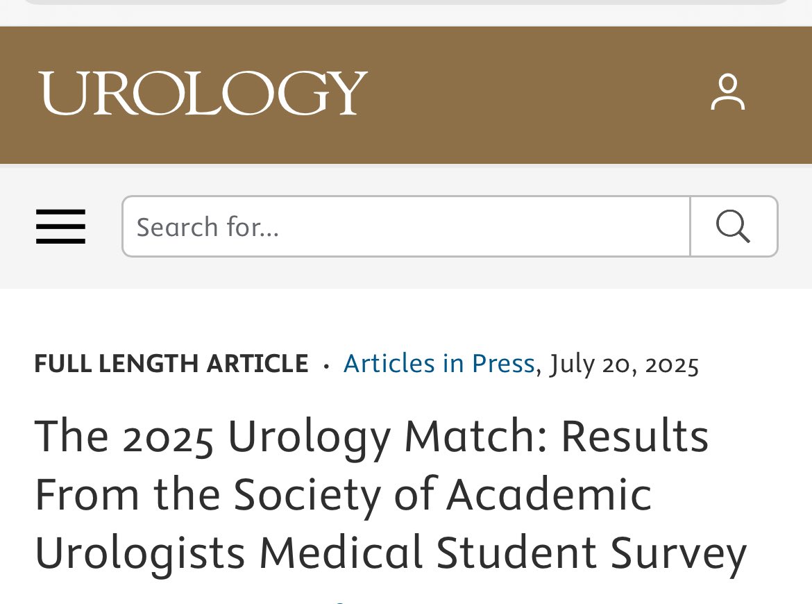 Society of Academic Urologists (@uroacademic) on Twitter photo Check out the results of the 2024-2025 SAU Match APPLICANT survey summarized in this <a href="/urogoldjournal/">Urology Gold Journal</a> article by Srinath Reddi-Pingle <a href="/SriPingle/">Srinath-Reddi Pingle</a>, <a href="/ColumbiaUrology/">Columbia Urology</a> PGY5.
✏️Great take home messages as we prepare for the next Match 🔄
goldjournal.net/article/S0090-… Check out the results of the 2024-2025 SAU Match APPLICANT survey summarized in this <a href="/urogoldjournal/">Urology Gold Journal</a> article by Srinath Reddi-Pingle <a href="/SriPingle/">Srinath-Reddi Pingle</a>, <a href="/ColumbiaUrology/">Columbia Urology</a> PGY5.
✏️Great take home messages as we prepare for the next Match 🔄
goldjournal.net/article/S0090-…