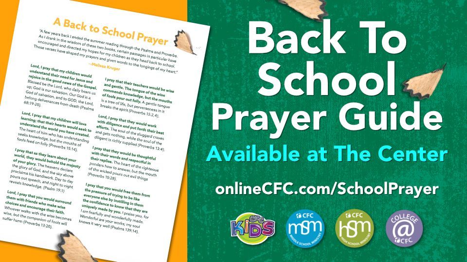 onlinecfc's tweet image. Let&apos;s cover our kids and schools in prayer! Pick up a back-to-school prayer guide at The Center today or download it. Then PRAY!